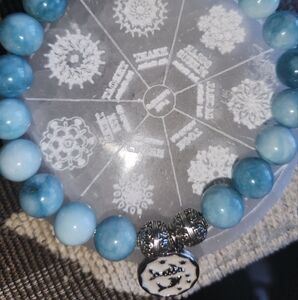Women's High-Quality Larimar w/ 925 Beads & Silver & White Pices Charm Bracelet.